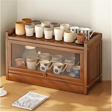 Imagem de Armário De Armazenamento De Utensílios De Cozinha De Bancada, Caixa De Armazenamento De Pão De Madeira De Grande Capacidade Com Porta De Vidro, Organizador De Fazenda D, 2layer, 60cm/23.6in