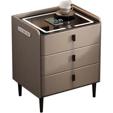 Imagem de Mesa De Cabeceira Led, Mesa Lateral Para Quarto, Mesa De Cabeceira Com 3 Gavetas, Mesa De Cabeceira Com Estação De Carregamento E Portas Usb, Para Quarto, Sala De Estar, Khaki, 50x40x60cm