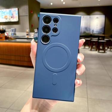 Imagem de HJZSZX Capa traseira de silicone líquido com carga magnética sem fio para Samsung S25Plus (para Samsung S25Plus/azul)