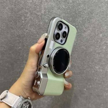 Imagem de MVVKKY Capa magnética espelhada retrô vintage com formato de câmera para iPhone 12 Pro, capa traseira à prova de choque (para iPhone 12 Pro/verde claro)