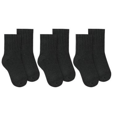 Imagem de Kit 3 Pares de Meias Selene Básica Cano Médio Infantil, Preto, 29-34