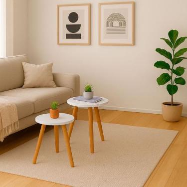 Imagem de Conjunto 2 Mesas Cora de Centro Canto Redondas Pé Palito MDF Branca Me