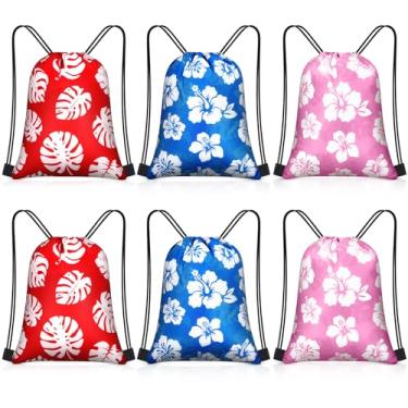 Imagem de Yiyiring 16 peças de sacos havaianos com cordão a granel 30,5 x 25,4 cm, sacos de lembrancinhas de festa temáticas do Havaí, decoração para crianças, aniversário, chá de bebê, suprimentos de férias de