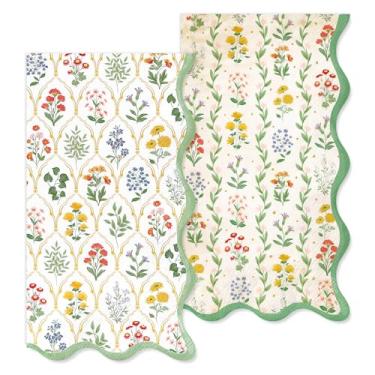 Imagem de FYSUIMU 50 guardanapos de papel para convidados florais ondulados costeiros vintage flores silvestres toalhas de mão descartáveis para despedida de solteira jardim chá de panela chá de bebê