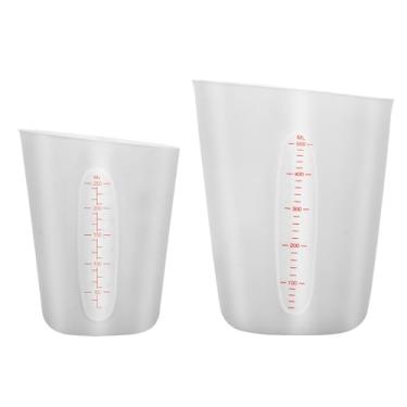 Imagem de 2 copos medidores de silicone de 250 ml/500 ml, copos medidores de mistura reutilizáveis de silicone, copos medidores de apertar e derramar para copos de moldagem de resina epóxi (branco)