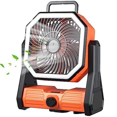 Imagem de AQIANGJY Ventilador de pé ventilador portátil para barraca ao ar livre, ventilador pequeno alimentado por bateria de 20000 mAh, ventilador de acampamento ajustável sem pivô de 270° com luz LED