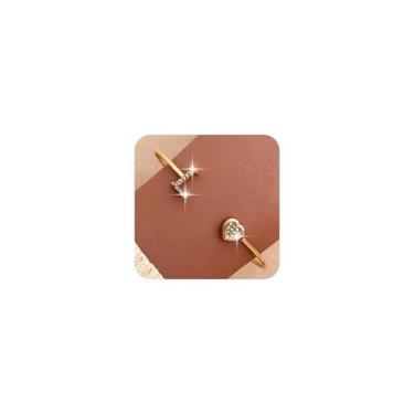 Imagem de BXDA Pulseira feminina banhada a ouro com inicial de coração e zircônia cúbica empilhável com letras abertas, joias modernas, acessórios para presente, 7"-9", Latão, Zircônia cúbica