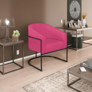 Imagem de Poltrona Decorativa Sala De Estar Recepção Luiza Base De Ferro Preto Suede - Amarena Móveis Pink