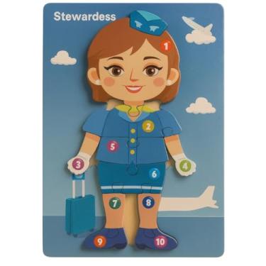 Imagem de Brinquedo Educativo Didático Profissões Em Inglês 11 Peças De Quebra Cabeça De Madeira A Partir De 3 Anos (Policial)