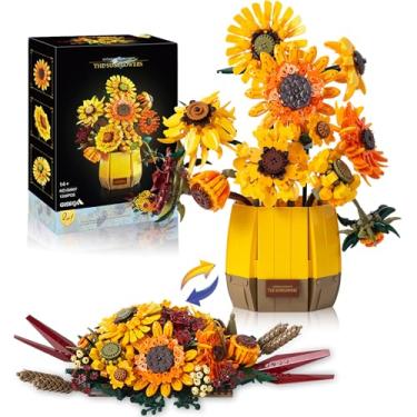 Imagem de 2 in 1 Sunflower Building Set for Adults, Van Gogh Flowers Art Botanical Collection for Woman Girls 14+, Sunflowers Bouquet Plants Kits, Home Decor/Valentine, Compatible with Major Brands (1328PCS)