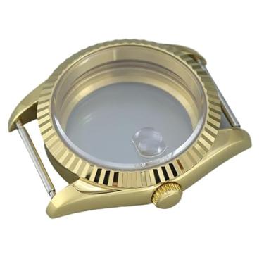 Imagem de FEIYASHI 36/39 mm 316L aço inoxidável ouro caixa de relógio mecânico vidro safira para NH35 34 36 38 movimento Miyota8215, Tampa inferior de vidro 3, 39mm+Miyota8215 8205 Movement, Caixa de relógio de