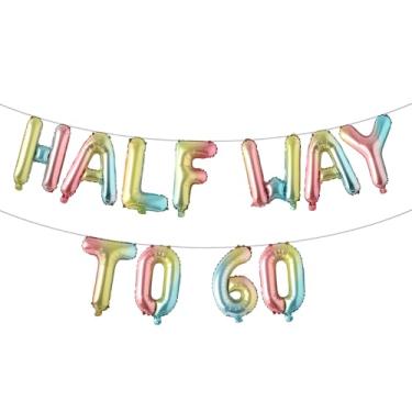 Imagem de Faixa de balão multicolorida Halfway To 60 - Banner de feliz aniversário de 30 anos - Decorações e suprimentos para festa de 30º aniversário - Decorações de aniversário de 30 anos de casamento