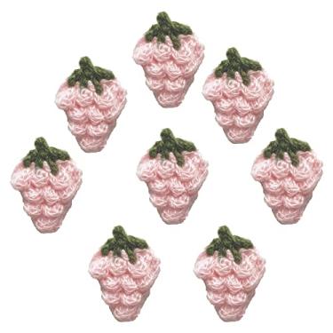 Imagem de Apliques de crochê de morango para cobertores, 8 peças de enfeites bordados decorativos costurados à mão para bolsa, roupas, faixas de cabeça, chapéus, travesseiro, rosa