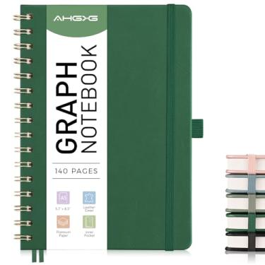 Imagem de AHGXG Caderno de papel milimetrado – Caderno espiral de couro de capa dura 140 páginas, caderno de papel quadriculado A5 14,5 cm x 21 cm, papel grosso de 100 g/m², para engenharia gráfica de escrita
