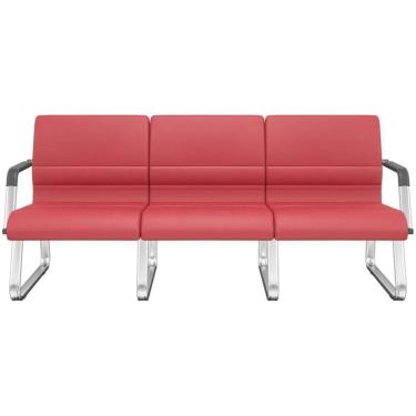 Imagem de Cadeira Longarina 3 Lugares Recepção Com Braço Pés Cromado Lev P03 Vinil Vermelho - Lyam Decor