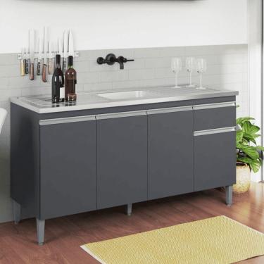 Imagem de Balcão Gabinete De Pia Para Cozinha Sem Tampo 150cm Tatiane Cinza- Mabe Magazine