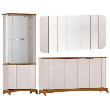 Imagem de Kit Aparador Buffet Com Cristaleira E Espelho Verbena N01 Off White Ypê - Lyam Decor