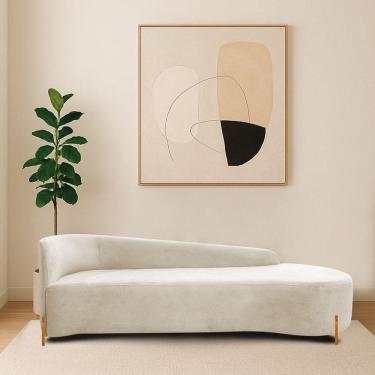 Imagem de Divã Recamier Orgânico França 180cm Lado Dir Pés Madeira Linho Cor Bege