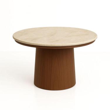 Imagem de Mesa De Jantar 100 Cm Base Cilíndrica E Tampo Duplo Quartzito Taj Mahal &amp; Nogueira