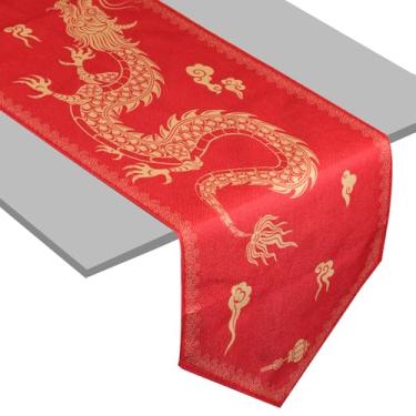 Imagem de Caminho de mesa chinês, toalha de mesa asiática de poliéster 182 x 33 cm, capa de mesa de ano novo lunar, decorações de festa de festival de primavera para decoração de jantar de cozinha (vermelho e