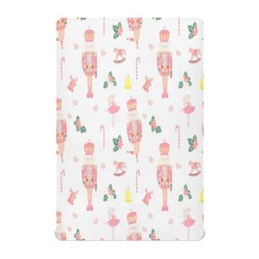 Imagem de JUZIHAI Lençol com elástico para berço 132 x 71 cm, soldados quebra-nozes Natal, macio, respirável, elástico, lençol de brincar para berço padrão e cama de criança pequena