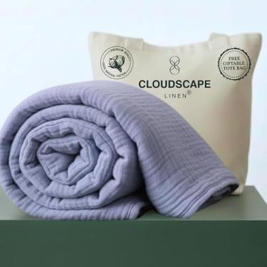 Imagem de CLOUDSCAPE LINEN Cobertor luxuoso de musselina 100% algodão, tamanho Queen, 4 camadas grandes 90 x 90 para cama de casal, cobertores de inverno em camadas para cama, colcha de gaze macia, roupa de
