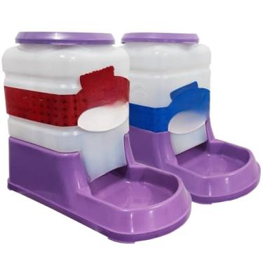 Imagem de Kit Bebedouro e Comedouro Automático Duplo para Cachorro e Gato 3L Reforçado Prático Antiformiga(Lilas)