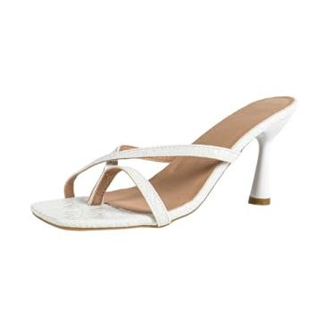 Imagem de Sapatos femininos de salto alto com alça de bico design de cor sólida versátil para uso casual, Branco, 35