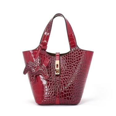 Imagem de Kadynow Bolsa feminina de couro vegano, bolsa de ombro com alça superior e bolsa pequena removível, B40-vermelho profundo