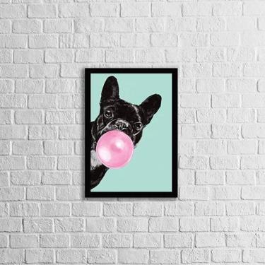 Imagem de Quadro Bulldog Francês Chicletes 45X34Cm Com Vidro Preta