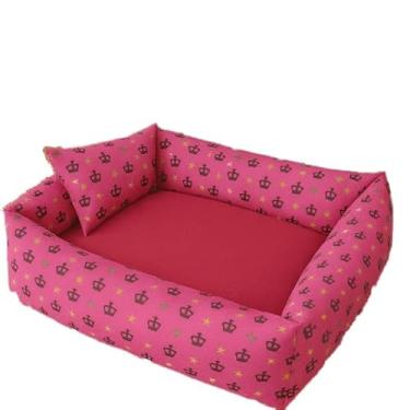 Imagem de Cama para Cachorro e Gato, Pet Fibra Tamanho M e G, Travesseiro (Rosa Estampado,G)