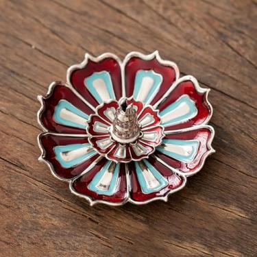 Imagem de Suporte de incenso de lótus esmaltado, queimador de liga de furo único com apanhador de cinzas, bandeja de lótus para incenso em bastão, decoração de ioga e meditação de aromaterapia