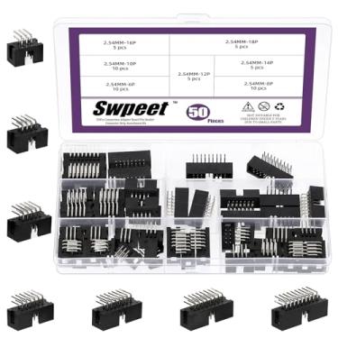 Imagem de Swpeet 70 peças 2,54 mm Pitch 6 8 10 12 14 16 18 pinos DIP IC Sockets Kit sortido adaptador DIP IC, conector de cabeçalho de caixa, conector de pino reto de fileira dupla para placa PCB