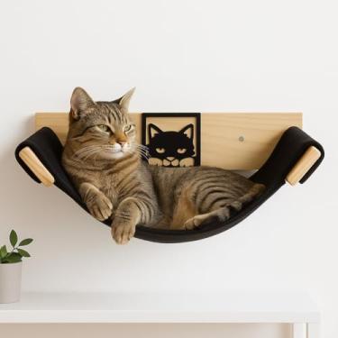 Imagem de Cama Parede Gato Suspensa Pet Madeira Pinus Rede Preta