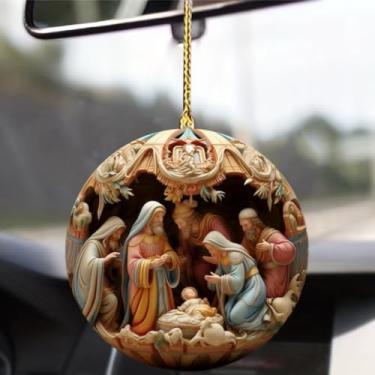 Imagem de Ornamento de presépio de Natal 3D esculpido globo pendurado decoração para árvore religiosa decoração sazonal detalhe figura intrincada artesanato robusto cabide embutido