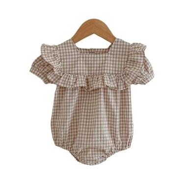 Imagem de Macacão De Verão Para Bebês Meninas Com Estampa Quadriculada, Vestido 