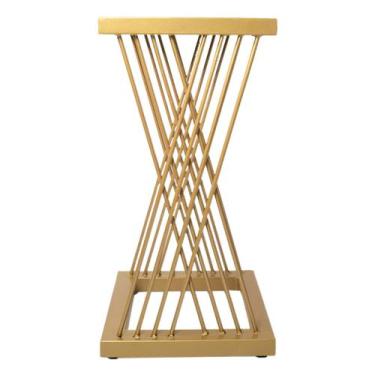 Imagem de Mesa de Canto industrial, Dourada, Decorativa em Ferro e MDF , Kasadi 