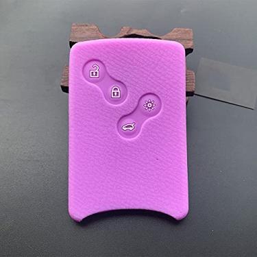 Imagem de YJADHU Capa de capa para chave de borracha de silicone para carro Shell 4 botões, apto para Renault Clio Logan Megane 2 3 Koleos Scenic Card, roxo