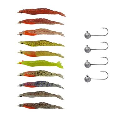 Imagem de Kit 10pçs Camarão Artificial Jig Head 9cm Robalo Matadeira