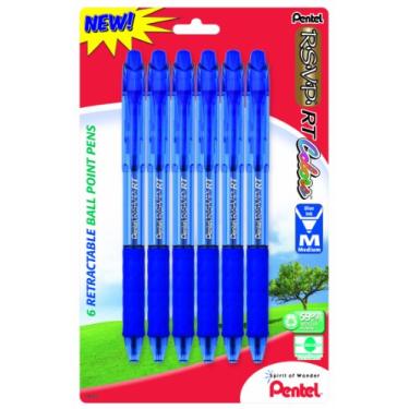 Imagem de Pentel Caneta esferográfica retrátil R.S.V.P. RT Coloridas, linha média, tinta azul, pacote com 6 (BK93CRBP6C)