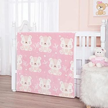 Imagem de Cobertor Bebê Menina Estampado Etruria Macio 90x1,10 Rosa Ursinha Maia Enxoval