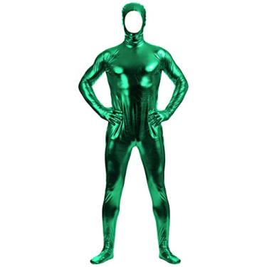 Imagem de Aniler Body Zentai elástico unissex metálico metálico aberto com zíper (pequeno, verde)