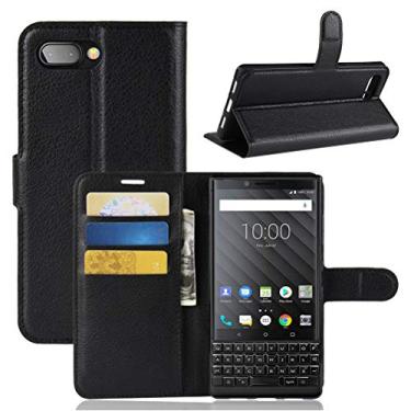 Imagem de Capa para BlackBerry Key 2, capa carteira flip de couro PU premium com compartimento para cartão, suporte e fecho magnético [capa interna à prova de choque de TPU] Compatível com BlackBerry Key 2
