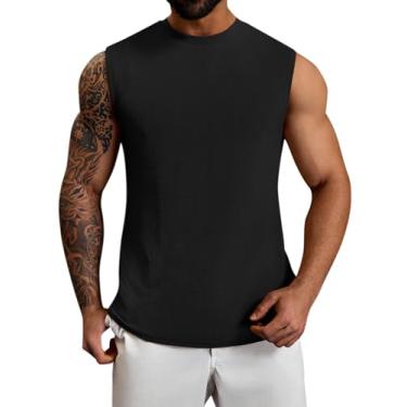 Imagem de Runcati Camiseta regata masculina sem manga para treino, academia, casual, texturizada, atlética, esportiva, Preto, M