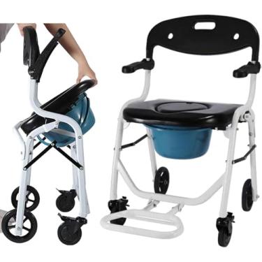 Imagem de Cadeira sanitária dobrável, cadeira higiênica dobrável para chuveiro com rodas, cadeira sanitária de cabeceira com rodas para idosos e deficientes, cadeira de rodas de transporte com apoio p