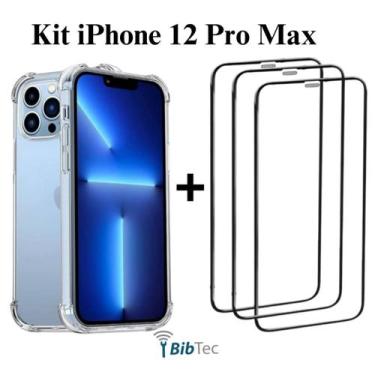 Imagem de Kit 3 Películas 3D Vidro + Capa Capinha Transparente para Iphone 12 Pr