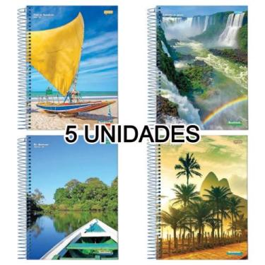 Imagem de Kit 5 Cadernos Espiral 96 Folhas 1/4 Capa Dura Estampas Brasilidade - 
