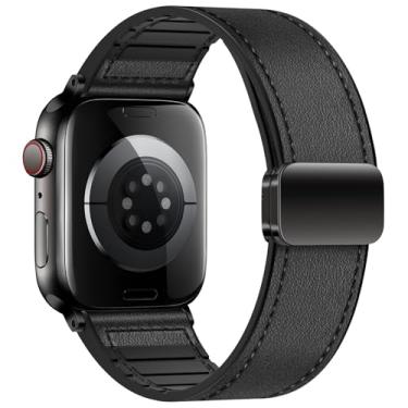 Imagem de Eweison Pulseiras de couro genuíno compatíveis com Apple Watch séries 10, 9, 8, 7, 6, 5 e 49 mm, para Apple Watch séries 10, 9, 8, 7, 6, 5, 4 e SE Ultra/Ultra 2 de 44 mm, 45 mm, 46 mm e 49 mm