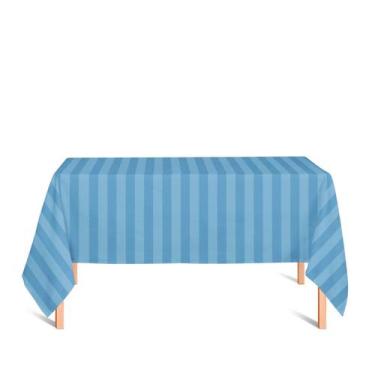 Imagem de Toalha de Mesa Retangular em Tecido Jacquard Azul Piscina Listrado Tra