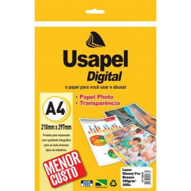 Imagem de Papel Fotográfico Laser Usapel GLOSSY Profissional A4 180G Pacote com 